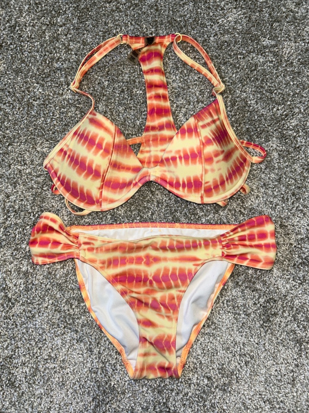 PINK Victoria's Secret Orange and Pink Tie-Dye Halter Bikini